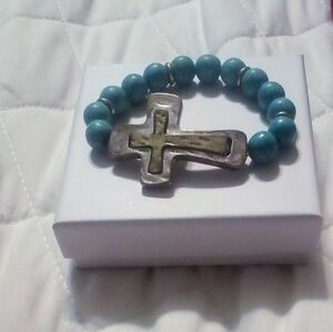 Turquoise Beaded Bracelet with Silver Cross
